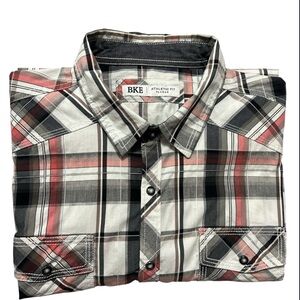 BKE Men's Black and Red Plaid Button Down Shirt